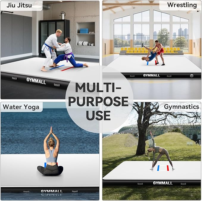 Wrestling Mat Inflatable 5FT/6.6FT/10FT/13FT/16.5FT, Foldable 4" Thick Jiu Jitsu Mats for Home Outdoor Indoor, Waterproof PVC Mat for Gymnastics, Water Yoga, PE Training, BJJ, MMA, Grappling