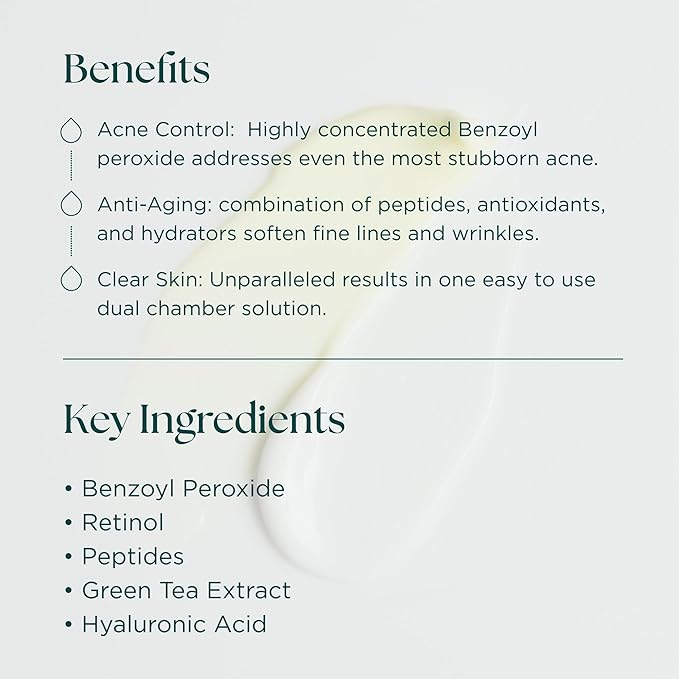 Duality - Benzoyl Peroxide 10% Acne Treatment Cream & Anti-Aging Retinol - Reduce the Appearance of Acne, Blemishes, Fine Lines, Wrinkles - Cruelty Free - Made in the USA - 1 oz
