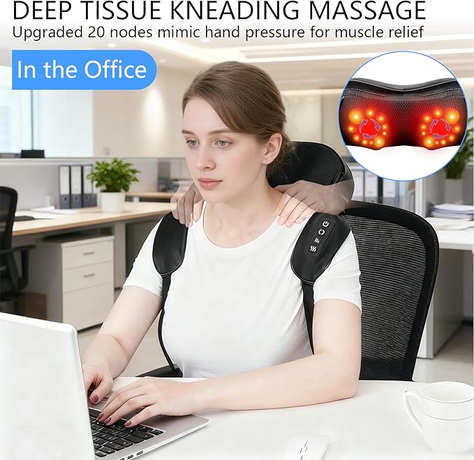 TISSCARE Shiatsu Neck Massager with Heat for Pain Relief, Deep Tissue 3D Kneading Electric Massager for Back, Shoulder, Leg, Plug-in for Home, Office, Car, Ideal Gift for Women Men Mom Dad