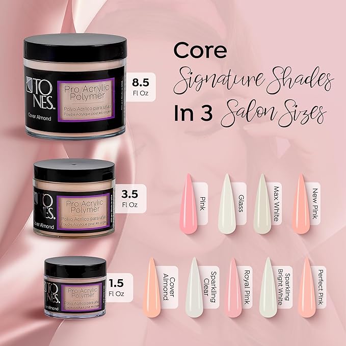 Tones Pro Acrylic Nail Powder, Cover Almond (Soft Nude Beige), (3.5 Fl Oz) - Long-Lasting & Non-Yellowing Polymer Acrylic Nail Powder for Salon & Home Quality Nail Carving Extensions & 3D Art