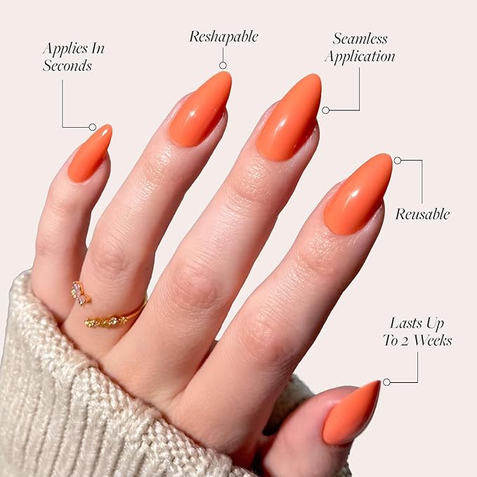 Glamnetic Press On Nails - Soft Tangerine | Medium Almond Orange Fake Nails with Glossy Finish, Salon Quality | 15 Sizes - 30 Nail Kit with Glue