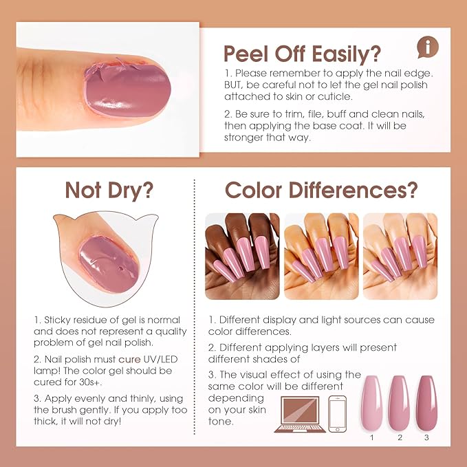 ROSALIND Pink Gray Purple Gel Nail Polish Set, 12 Colors White Pink Silver Gel Polish Brown Blush Gel Polish Set Soak Off Pinks Elegant Purple Glitter Gel Nail Polish