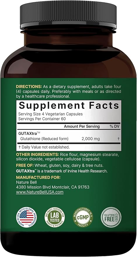 NatureBell Glutathione Supplement 2,000mg Per Serving, 240 Veggie Capsules | 98%+ Purity Verified, Bioavailable Reduced Glutathione Pills, Active Form, Master Antioxidant – Vegan Friendly & Non-GMO