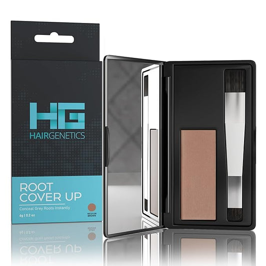 Hair Genetics Root Touch Up Hair Color Root Cover Up with Double-Ended Brush for Hair Color for Gray Hair Coverage - Portable Hair Powder Solution for Quick Gray Coverage (Medium Brown, 6g)