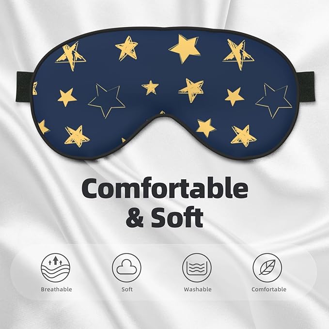 Sleep Eye Mask Doodle Yellow Stars Sleep Mask for Women Men Comfortable Eye Mask with Adjustable Strap Soft Eye Cover Blindfold for Travel Yoga Nap Shift Work