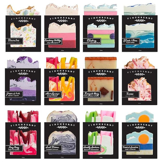 FinchBerry Year of Soap Set - Natural Shea and Coconut Oil, Rich Scents and Lush Lather, Ideal Gift Box for Everyday Comfort and Self-Care - 12 Handmade Bars, 4.5 oz Each
