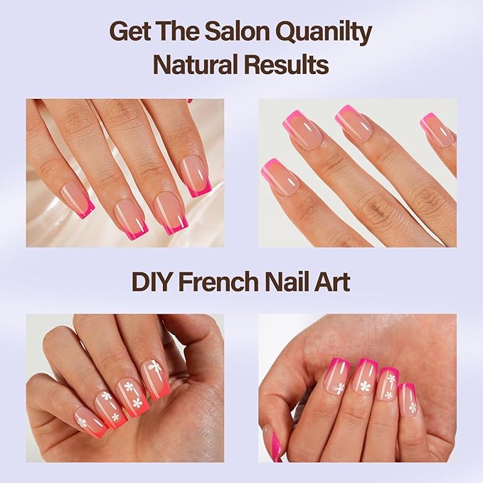 Misssix XBASICTIPS French Tip Press On Nails, 300Pcs Red French Gel Nail Tips Short Square, Soft Gel Pre-shaped No Need to File 3 in 1 Tips, Fake Nails for Nail Art DIY Extension Designs 15 Sizes