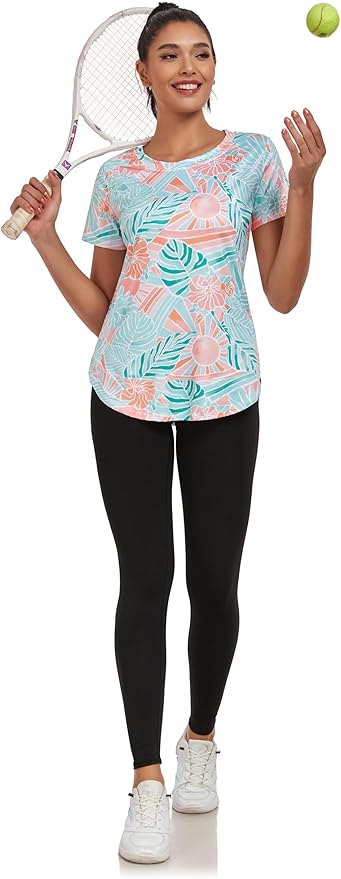 Women's Short Sleeve Workout Shirts Crewneck Sports Yoga Running Dry Fit Tops Side Split Tee
