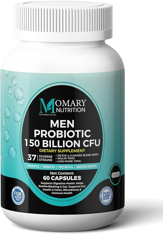 8 in 1 Bio Cultures Complex for Men, 150 Billion CFU Probiotics | 37 Diverse Strains | Organic Prebiotics | Postbiotics | Digestive Enzymes, Support Digestive Health, Microbiome, Colon & Immune Health