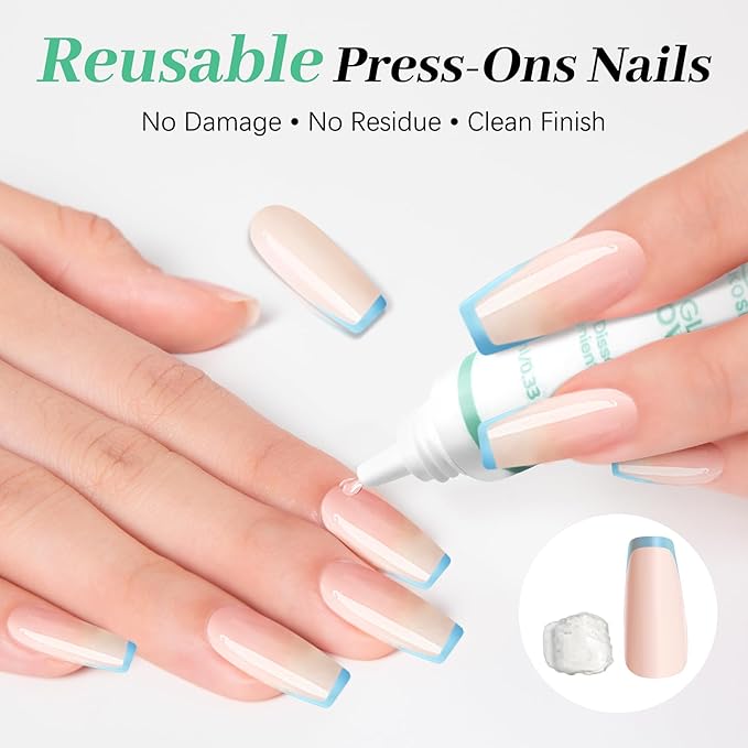 Nail Glue & Nail Glue Remover for Press On Nails, 10g Semi Sold Glue No Curing Needed, 10ml Gentle Quick Remove Not for Gel Polish Base Coat, Upgraded Long Lasting 28+ Days Fake Acrylic Tips