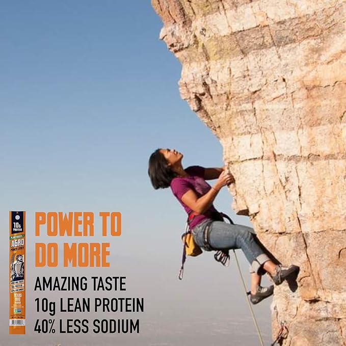 AGRO POWER Vegan Jerky Sticks, Texas BBQ Flavor Plant-Based, 7 Stick Bag with 10g Protein, Non-GMO, 40% Less Sodium, Zero Cholesterol, Meat Alternative, High Protein Snack for Lunch, On-the-Go Fuel