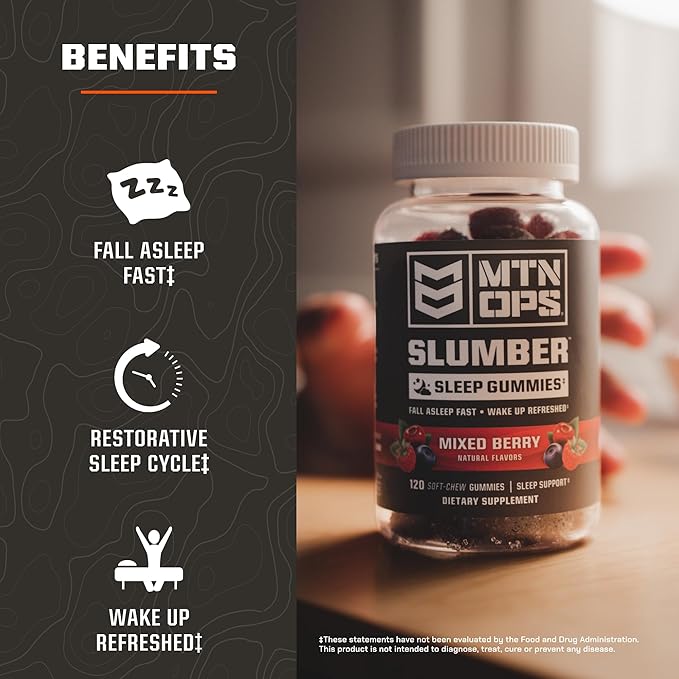 MTN OPS Slumber Sleep Gummies – 60 Servings, Tart Cherry 1000mg, Melatonin 2.5mg, Chamomile, Natural Flavors, Made in USA, Mixed Berry, Nighttime Sleep Aid