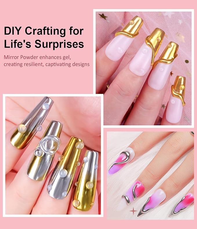 Gold Chrome Nail Powder 4 PCS - Metallic Mirror Nail Art Pigment for Gel Polish Decoration,Resin Craft Festival Chrome Powder,Includes Blue Purple Colors