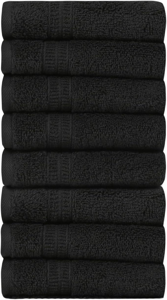 HOMELOVER 8 Pack Washcloths - 100% Organic Cotton, 500 GSM, Hotel & Spa Quality, Soft, Quick Dry, Highly Absorbent Towels for Face & Hand Wash, Shower, Gym & Bathroom Essentials (Charcoal Black)