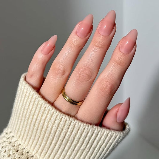 Glamnetic Press On Nails - Sheer Pink | Medium Almond Fake Nails, Sheer Light Pink Neutral, Salon Quality | 15 Sizes - 30 Nail Kit Wtih Glue