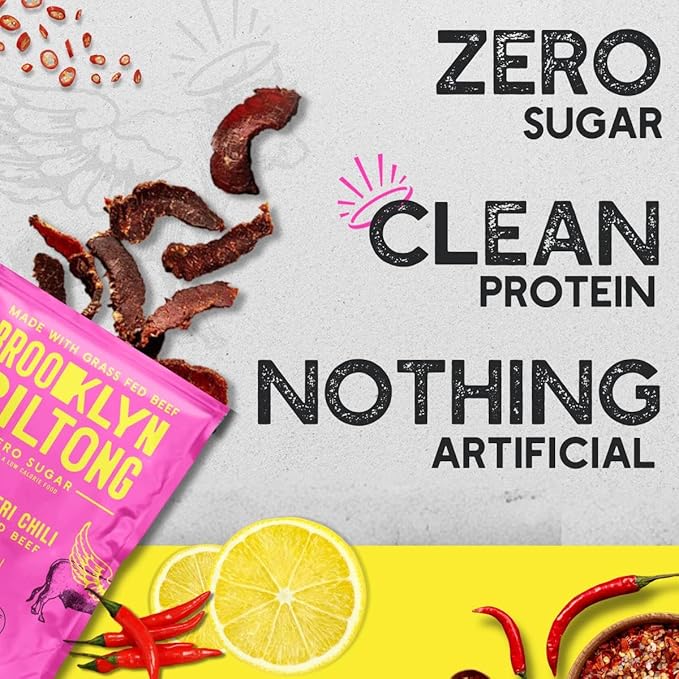 Brooklyn Biltong Air Dried Grass Fed Beef Snack, South African Beef Jerky (2 oz, Pack of 2) - Whole30 Approved, Paleo, Keto, Gluten Free, Sugar Free, Made in USA - (Peri Peri)
