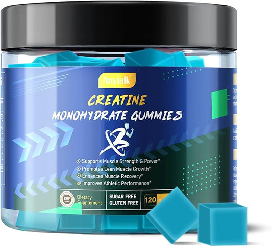 Creatine Monohydrate Gummies for Men & Women, Creatine Gummies for Muscle Strength & Builder, Energy Boost, Advanced Formula L-Taurine + Vitamin B12, Pre-Workout Supplement, Sugar Free, Vegan 120 Ct