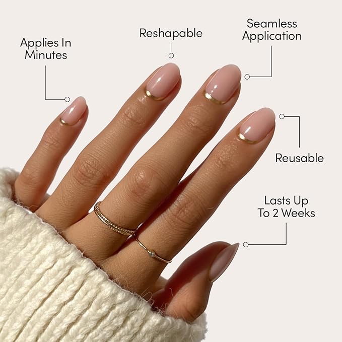 Glamnetic Press On Nails - Goal Digger | Glossy, Semi-Transparent, Short Round Nails, Salon Quality | 12 Sizes - 30 Nail Kit with Glue