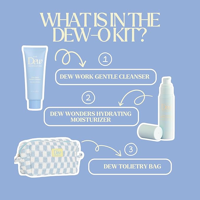 Dew-O Kit Kids Skin Care Set with Cleanser & Moisturizer | Skincare for Kids Face Wash + Travel Bag | Gentle Teen Skin Care