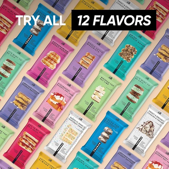 TRUBAR Vegan Protein Bar, Get In My Belly Pb & Jelly, Gluten Free, Plant Based, High Fiber, Dairy Free, Low Fat, Non GMO, No Sugar Alcohols, 12G Lean Protein, 13G Fiber, Healthy Snack Bars, 12 CT