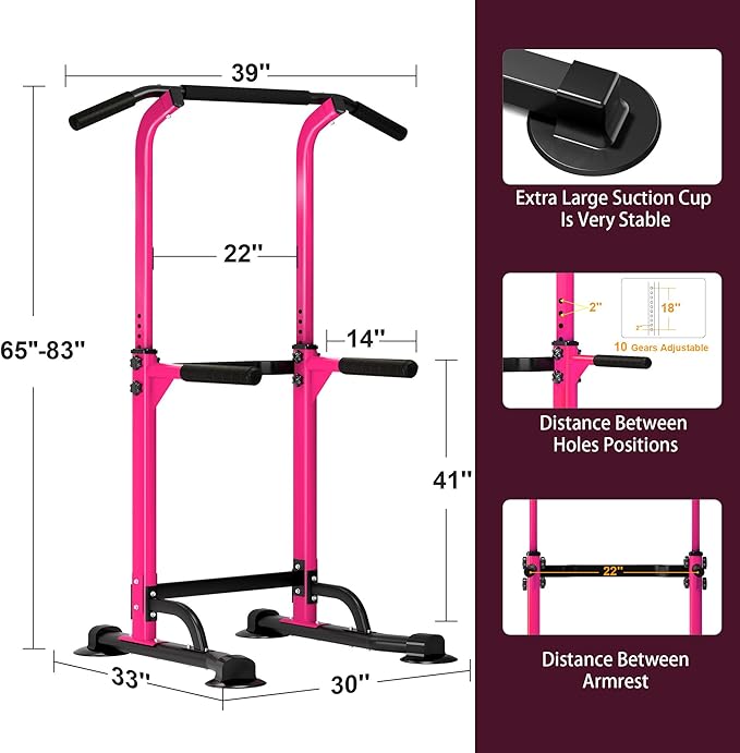 DlandHome Power Tower Pull Up Dip Station Multi-Function Fitness Equipment for Strength Training Adjustable Height Dip Stand for Home Gym