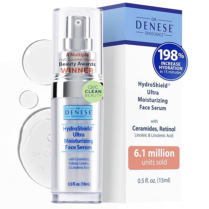 Dr. Denese SkinScience HydroShield Ultra Moisturizing Face Serum 0.5 oz – Retinol & Ceramide Mini Serum for Deep Moisture, Radiant Skin, Fine Line Care, Travel Size, Dermatologist Tested, Cruelty Free
