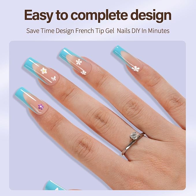 Misssix XBASICTIPS French Gel Nail Tips, 150Pcs Soft Gel French Tip Press on Nails, Long Square Pre-Shaped Fake Nails, No Need to File for Art DIY 15 Sizes