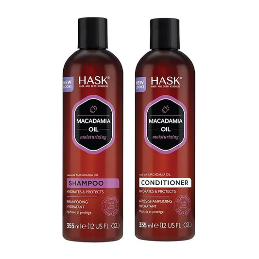 HASK Macadamia Oil Moisturizing Shampoo + Conditioner Set | For All Hair Types, Sulfate-Free, Paraben-Free, Gluten-Free, Cruelty-Free, Color Safe | 12oz each