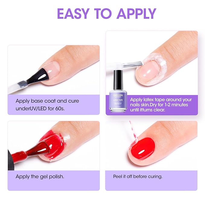 Gellen Gel Polish Remover Latex Tape for Nails, Fast Drying Liquid Latex Nail Polish Barrier Peel off Latex Tape Gel Remover Kit Cuticle Guard for Nail Art Liquid Latex Barrier Protector