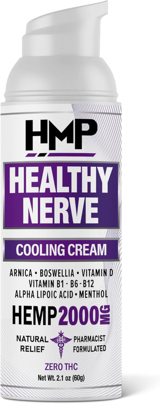 Neuropathy Cream Nerve Pain Support Hemp Cream 2000mg Maximum Strength Relief for Feet, Hands, Legs, Toes, Back. Natural Arnica, Vitamin D3 B1 B6 B12 w Menthol, Made in USA 2.1oz