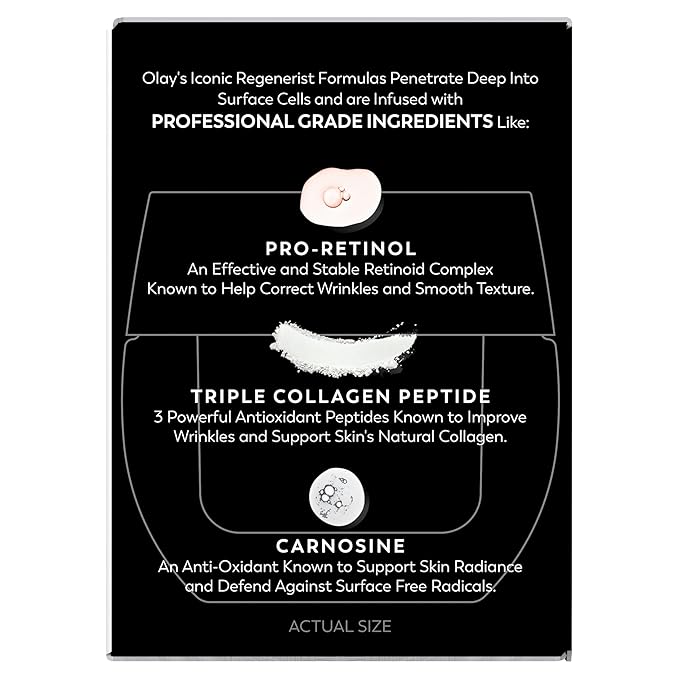 Olay Retinol Night Cream for Women, Anti-Aging Face Moisturizer, Fragrance-Free, Gift for Women, Non Greasy - Anti-Wrinkle, Hydrating Skin Care - Triple Collagen Cream, Peptide, Niacinamide, 1.7oz