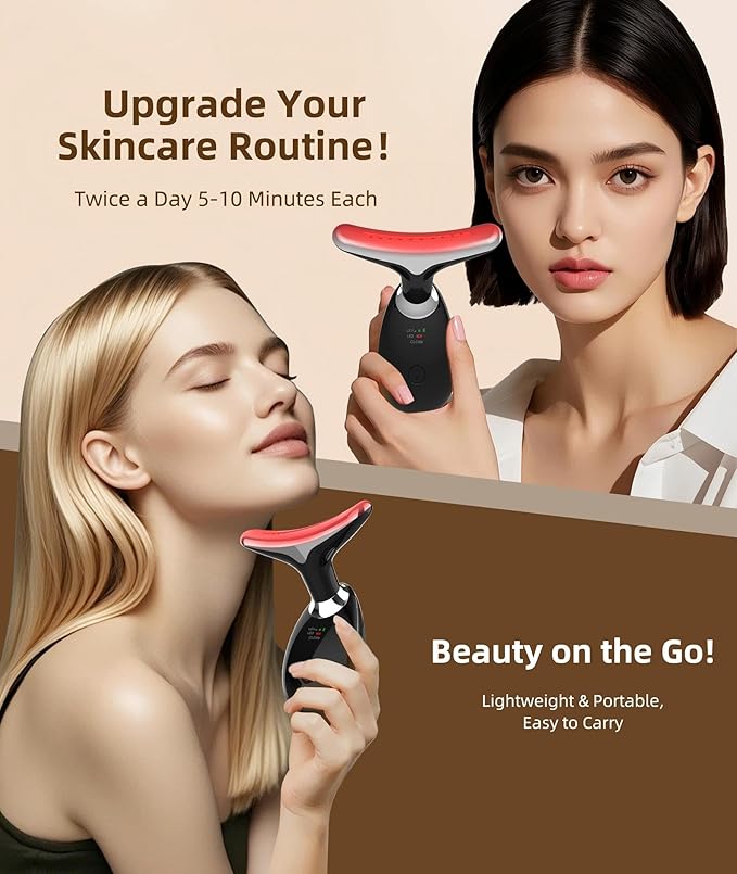 Red-Light-Therapy-for-Face and Neck, 7 Color Light Based Facial Massager, Portable Skin Care Tool (Black)