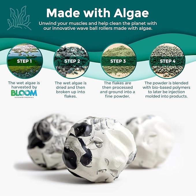 Oceanfoam Wave Massage Ball Roller – Textured Lacrosse Ball for Plantar Fasciitis Relief, Muscle Knot Therapy, Myofascial Release – Travel Size Tool for Feet, Neck, Back Pain (Black Marbled) Pack of 3