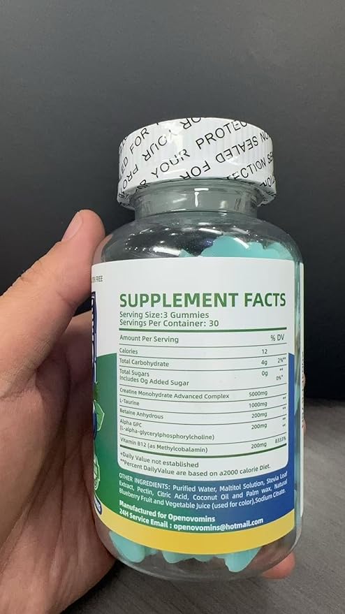 Creatine Monohydrate Gummies Complex for Men & Women -Advanced Formula W/L-Taurine + Vitamin B12, Sugar Free Chewable Supplement,180 Blueberry Gummies 2pack