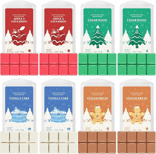 SCENTORINI Christmas Wax Melts, Scented Wax Melts, Wax Melts for Candle Making, Cedar Wood, Ginger Bread, Vanilla Cake, Apple & Cinnamon, 8 x2.5 oz