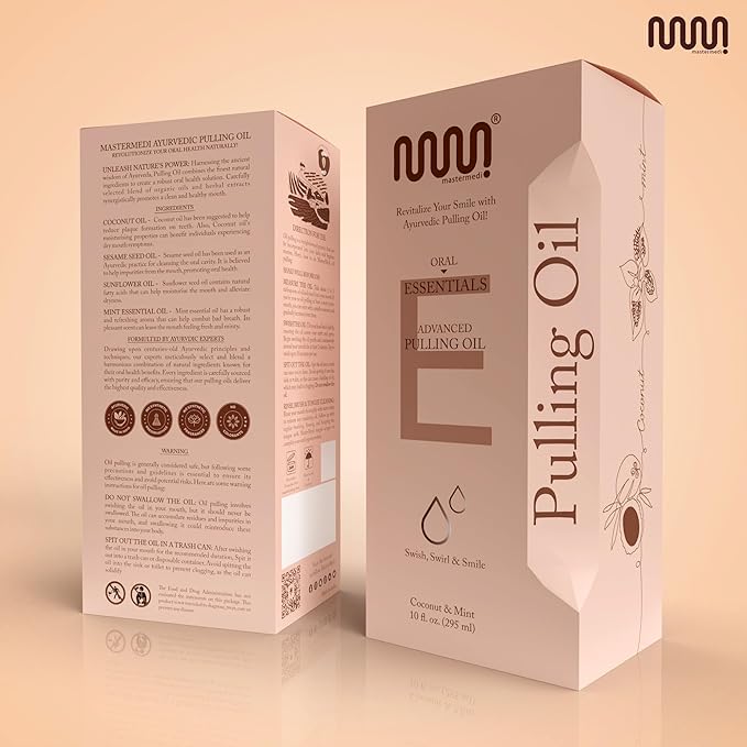 MasterMedi Coconut and Peppermint Oil Pulling (10 Fl.Oz), Mint Oil Pulling Mouthwash, Alcohol Free Natural Coconut Oil Pulling for Teeth Whitening,Fresh Breath and Healthier Gum (Pack of 1)