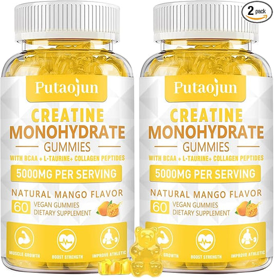 Creatine Monohydrate with Vitamins D3 & B12 | Sugar-Free Hydrolyzed Collagen & Creatine Gummies | 120 Count
