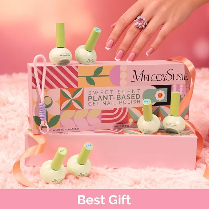 MelodySusie Highly Pigmented Gel Nail Polish Set, 0.56 fl.oz Tilt-and-Stand Bottle, HEMA Free Plant-Based Formula, 6 Colors Nude Neutral, Soak Off UV LED Manicure Kit Gift Box(Brown Nude Pink)