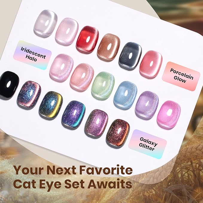 beetles Gel Polish Golden Mirage Cat Eye Gel Nail Polish Set - 6 Colors Glitter Red Green Blue Brown Pink Christmas Gel Nail Kit Magnetic Shine Soak Off UV Winter Salon DIY Manicure Gift for Women
