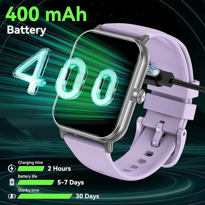 Smart Watch for Men Women, 1.85" HD Touchsreen Fitness Tracker, 120+ Sport Modes, 24/7 Heart Rate & Sleep Monitor, Pedometer, Calories, IP68 Waterproof, Fitness Watch for Android iPhone (Purple)