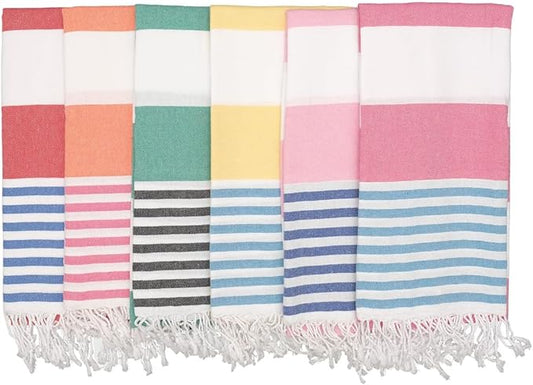 Oversized Turkish Beach Towel 38’’x71’’ - Set of 6 | 100% Turkish Cotton Lightweight Sand Free Quick Dry Pool Towels | Extra Large Bath Towels for Adults Beach Blanket Essentials