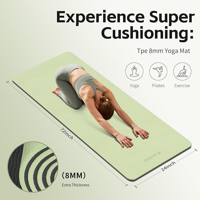 Yoga Mat 8mm Super Thick TPE Fitness Mat | SGS Certified | Non-Slip, Odorless & Tear-Resistant | Unisex with Strap | for Yoga, Pilates, Meditation & Home Workouts