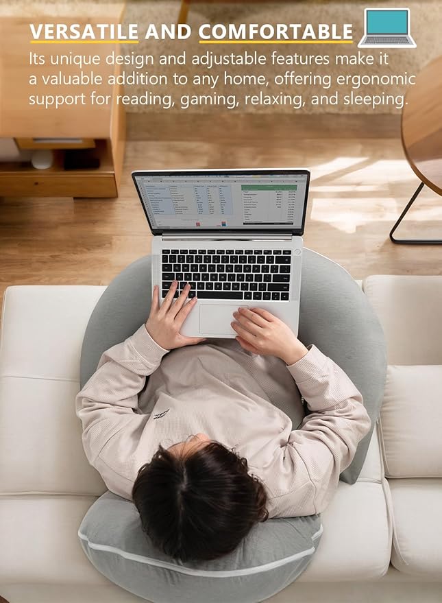 INSEN Reading Pillow, Back Pillow for Sitting in Bed for Reading, Nurse & Relax, Reading Pillow for Adults, Moms & Kids, Sit Up Pillow for Bed, Grey
