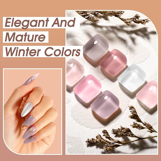 ROSALIND Pink Gray Purple Gel Nail Polish Set, 12 Colors White Pink Silver Gel Polish Brown Blush Gel Polish Set Soak Off Pinks Elegant Purple Glitter Gel Nail Polish