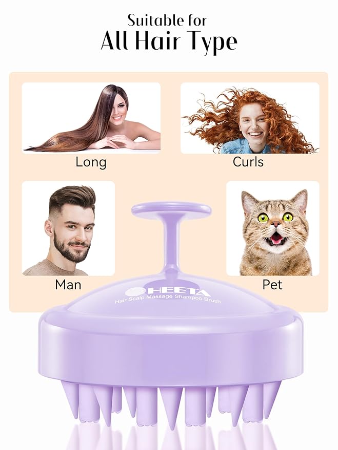 HEETA Hair Scalp Massager Brush, Updated Scalp Exfoliator with Soft Silicone Bristles, Wet & Dry Head Massager Washing Tool for Women, Men, Kids, Lavender Purple