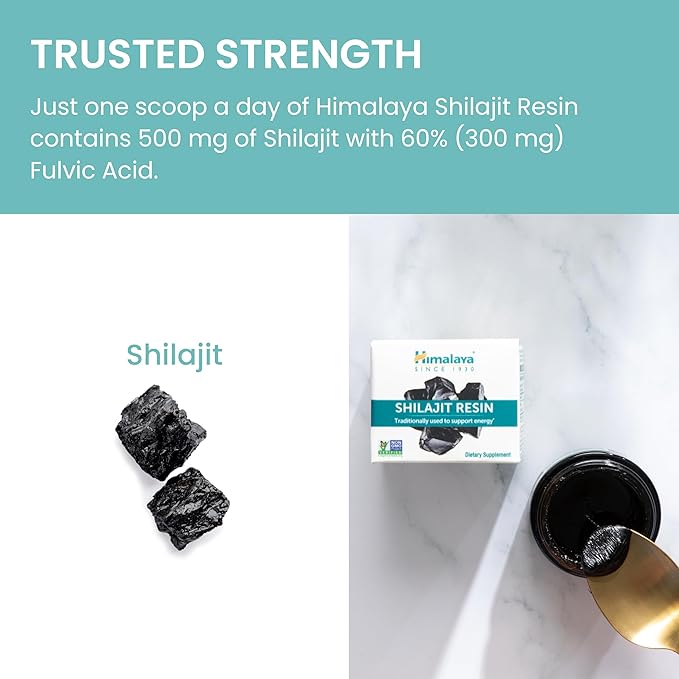 Himalayan Shilajit Resin, Energy Superfood, 60% Fulvic Acid, Non-GMO, 0.7 oz (20g) Jar, 40-Day Supply