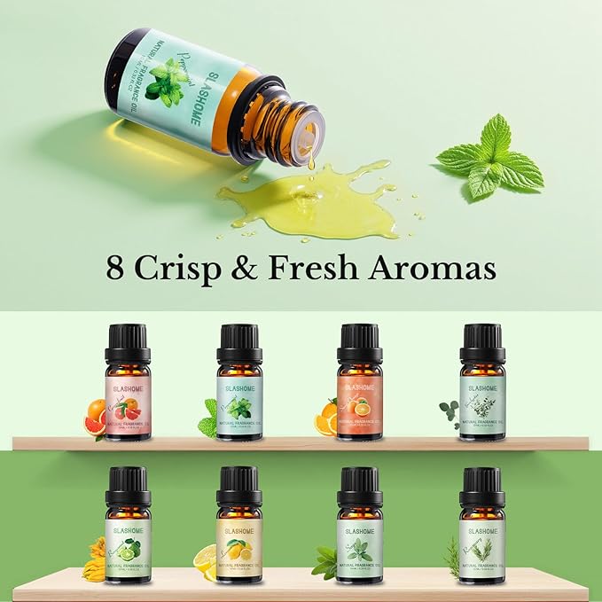 Fresh Essential Oils Set – 8 Pcs Uplifting Aromatherapy Oils for Diffuser | Purifying Scents for Home,Fragrance Oil for Candle, Aromatherapy Gift Set | Lemon, Peppermint, Rosemary, Eucalyptus & More
