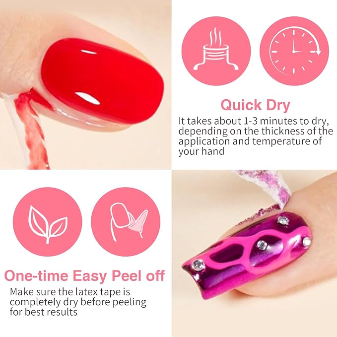 Liquid Latex for Nails 2 Pack, 15ml Fast Drying Peel Off Cuticle Guard, Nail Polish Barrier Protector for Nail Art DIY Manicure