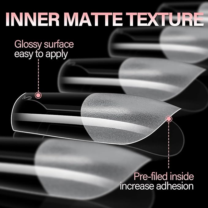 AILLSA Medium Square Nail Tips Full Cover Half Matte Tips Nail Clear Gelly Pre-Shaped Nail Tips Press On False Nail Tip Extension for Home DIY Manicure Salon 216PCS 12 Sizes