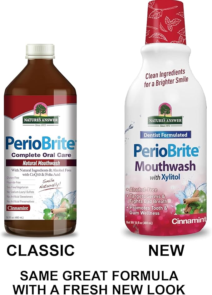 Nature's Answer PerioBrite Alcohol-Free Mouthwash, Cinnamon, 16-Fluid Ounce | Whitens Teeth | Freshens Breath | Removes Plaque | Minimizes Dry Mouth (Pack of 1)